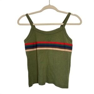 Vintage 90s Y2K Jordache Fashion Olive Green Striped Ribbed Tank Top Medium